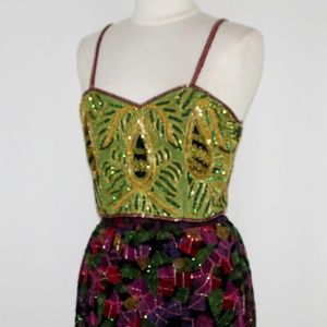 -*JASDEE Vintage TangTop & ShortSkirt HandWork Beads&Sequins & Hand Print 5046TS